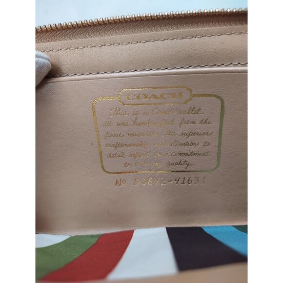 Coach Signature Brown Canvas Leather Trim Stripes 65th Ann. Zip Around Wallet - Picture 12 of 15